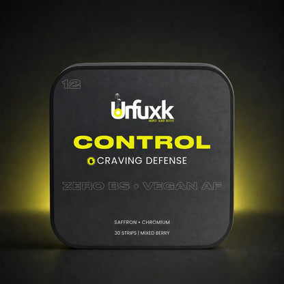 Appetite Control oral strip tin on a dark studio background