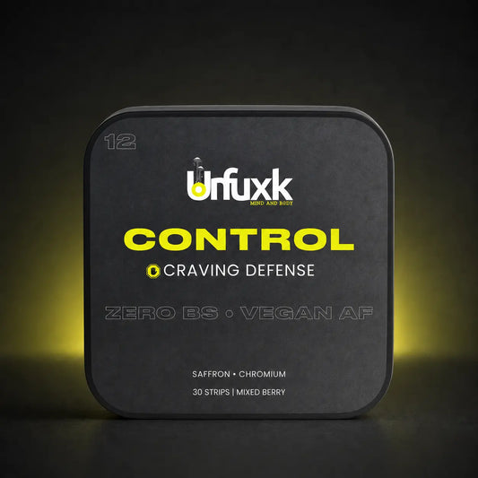 Appetite Control oral strip tin on a dark studio background