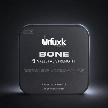 Bone Support oral strip tin on a dark studio background