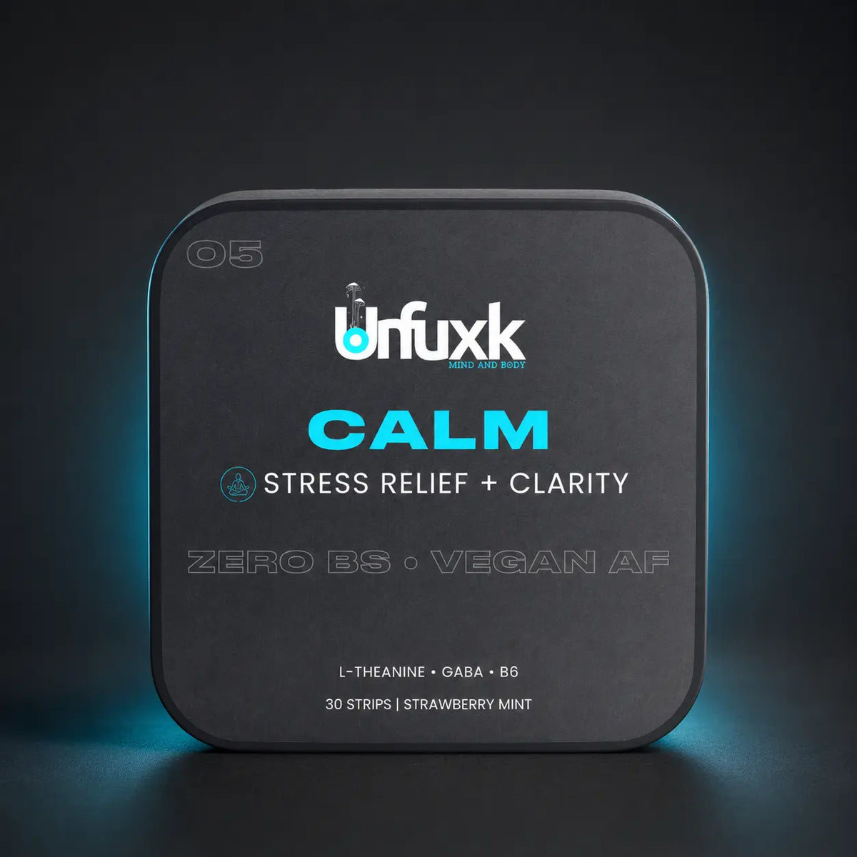 Cognitive Relax oral strip tin on a dark studio background
