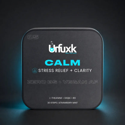 Cognitive Relax oral strip tin on a dark studio background