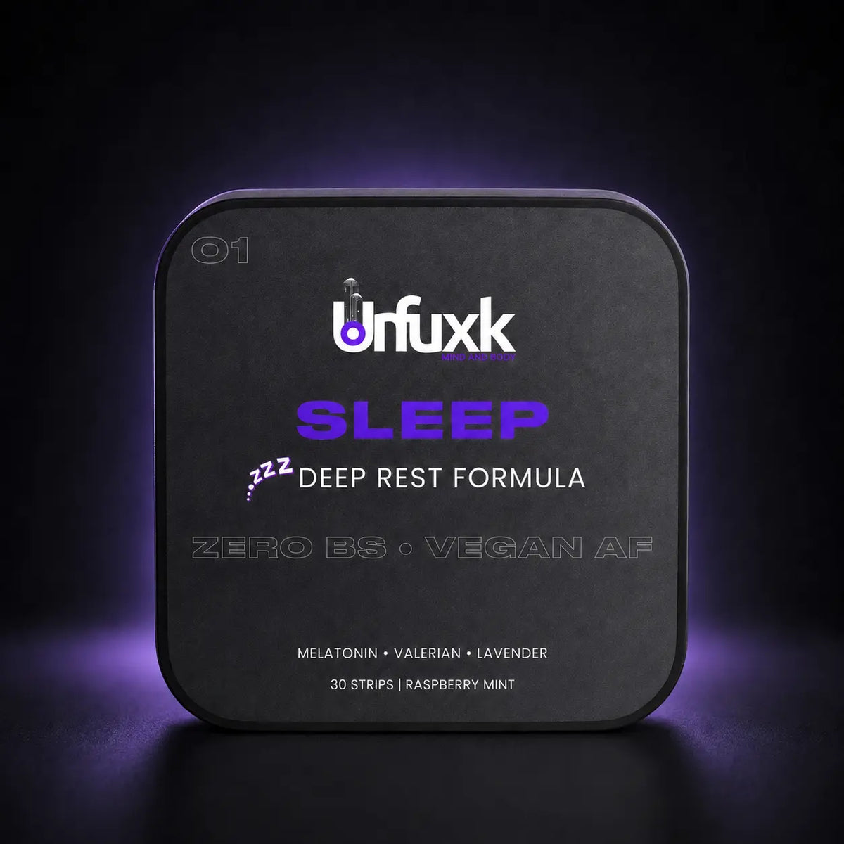Sleep oral strip tin on a dark studio background